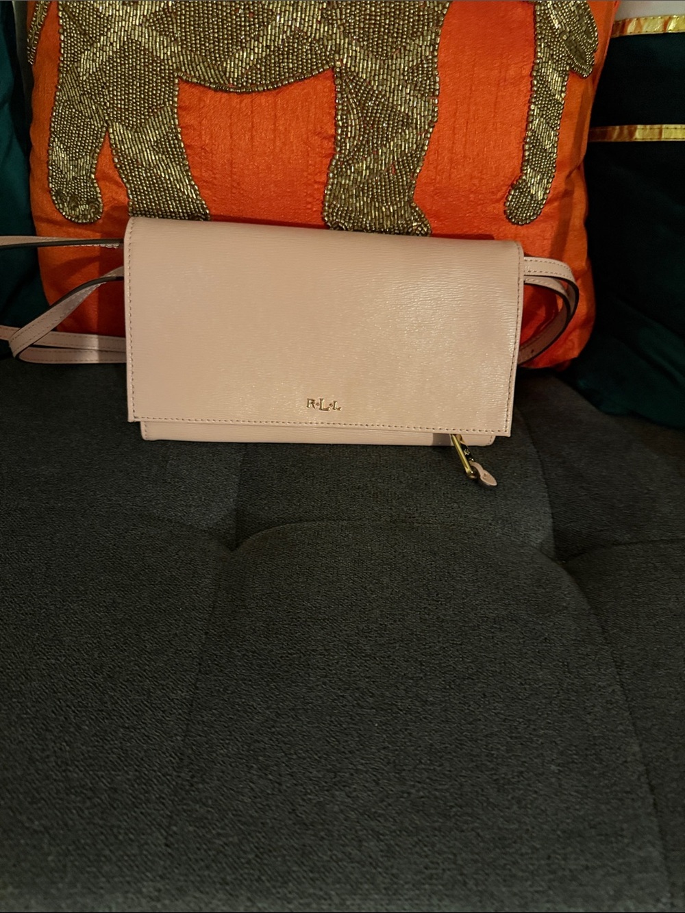 Ralph Lauren Pale Pink Leather Crossbody Wallet